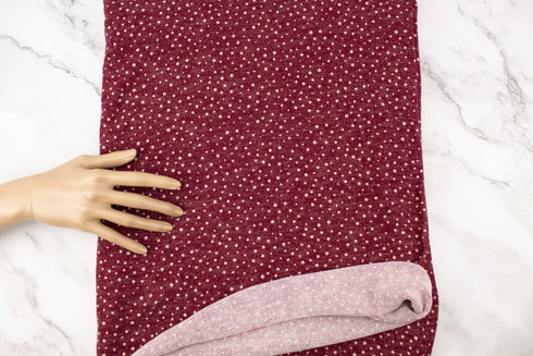 Red and Cream Mini Polka Dots Sweater Knit Fabric Remnant 2 yards